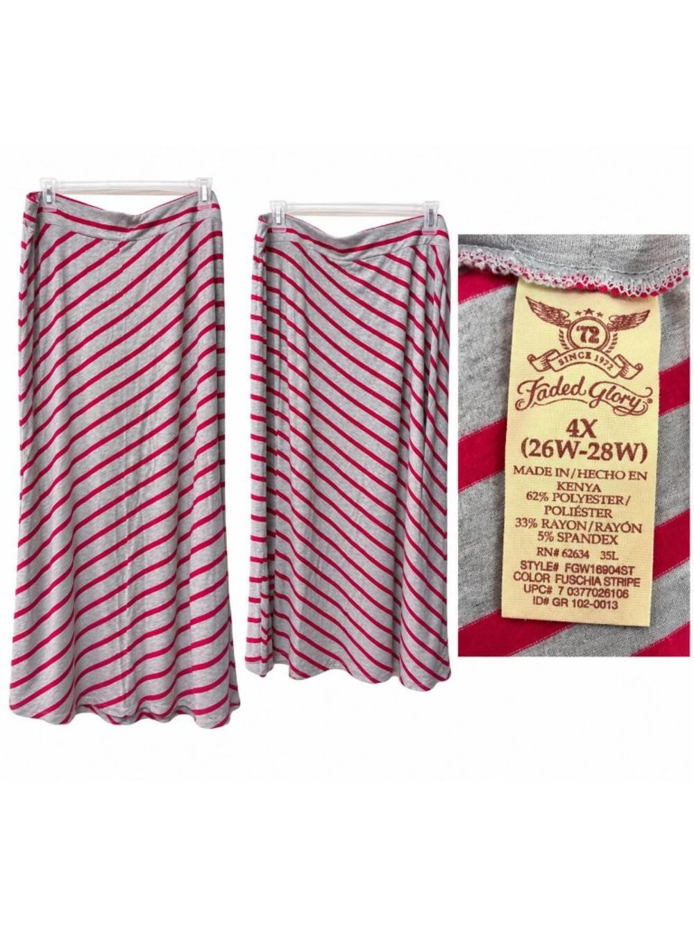 Faded Glory Women’s Plus Size 4X Gray and Fuchsia Pink Striped Maxi Skirt skuNN